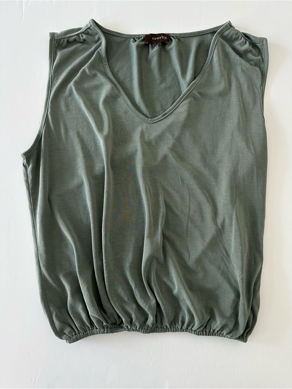 Crosby Women's Green V Neck Top With Ruched Elastic Hem Soft Breathable Size S